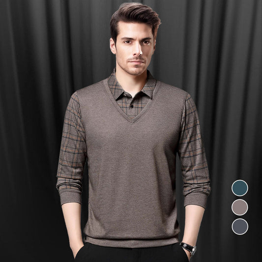 Men's Faux Two Piece Lapel Long-Sleeve Shirt