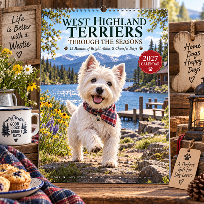📢📢50% OFF !! ⏰2027 West Highland Terriers Through The Seasons Wall Calendar | Cute Westie Outdoor Adventure Hanging Calendar🐶