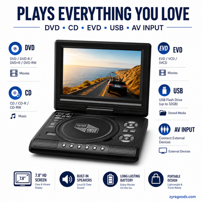 🔥2026 New Upgrade ＆ Hot Sale🔥 7.8" HD Portable DVD/EVD Player📺