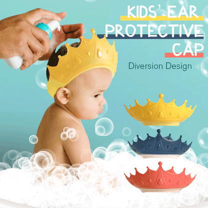 📢📢40% OFF !! ⏰ Kids' Ear Protective Cap – Waterproof Shower Hat, Adjustable & Cartoon Crown Design ✨