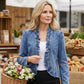 🌿 Women's Ruffle Trim Open-Front Denim Jacket