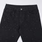 Rhinestone Embellished Slim-Fit Black Denim Stretch Jeans