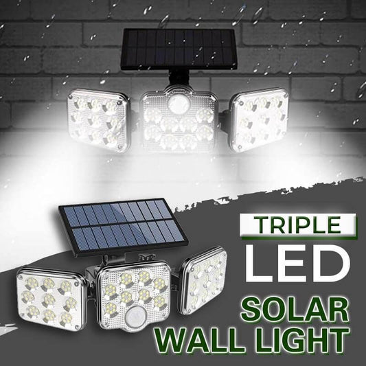 Triple Split LED Solar Powered Patio Body Sensor Wall Light