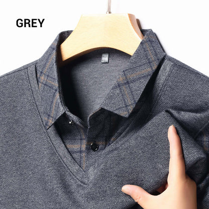 Men's Faux Two Piece Lapel Long-Sleeve Shirt