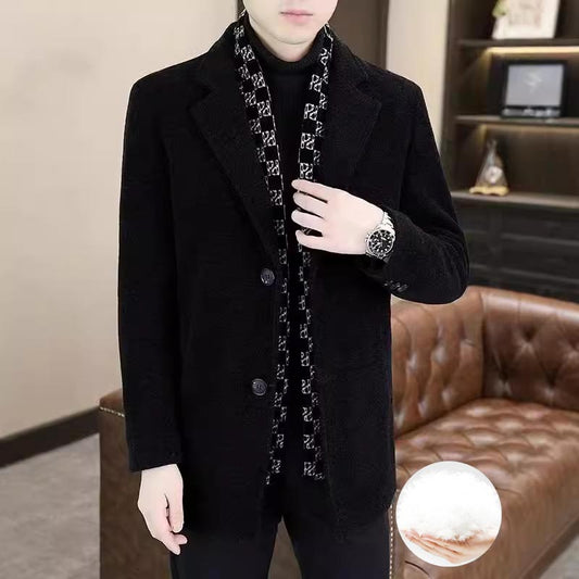 Men's Mid-Length Wool Coat | Thick Down, Elegant Design