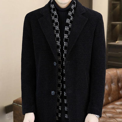 Men's Mid-Length Wool Coat | Thick Down, Elegant Design