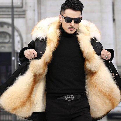 Men's Mid-Length Jacket with Removable Synthetic Fur