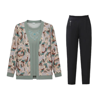 3-Piece Set Comprising An Elegant Women's Cardigan, Top and Trousers