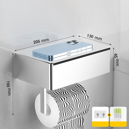 📢📢50% OFF !! ⏰Toilet paper holder with shelf and storage compartment – drill-free installation