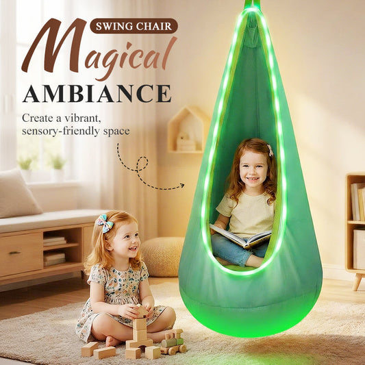 📢📢50% OFF !! ⏰Light-Up Pod Swing Chair for Kids – Remote Control, Durable & Cozy Private Hideaway 🪑