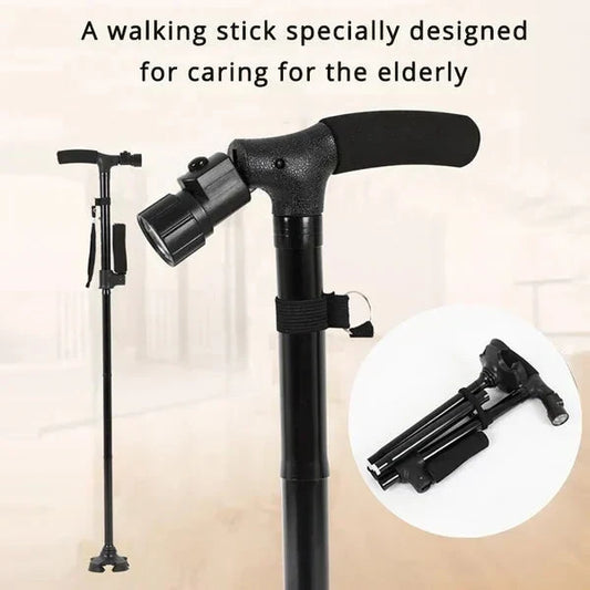 📢📢50% OFF !! ⏰ Dual-Handle Folding Walking Cane with Built-in LED Light & Pivoting Base 🌟