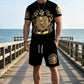 👑 LIMITED-TIME 50% OFF! ✨ Men's Gold Crest Print Set – T-Shirt & Shorts, Luxe Casual ✨