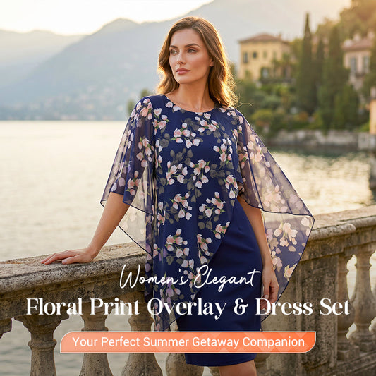 🌸 Women's Elegant Floral Print Overlay & Dress Set 🌼