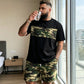 🎯 Men's Camo Print T-Shirt & Shorts Set – Coordinated, Relaxed, Breathable 🌿