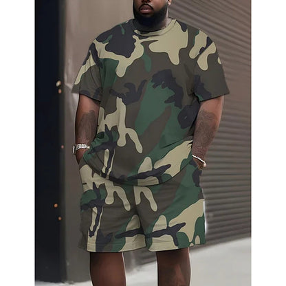 🎯 Men's Camo Print T-Shirt & Shorts Set – Coordinated, Relaxed, Breathable 🌿