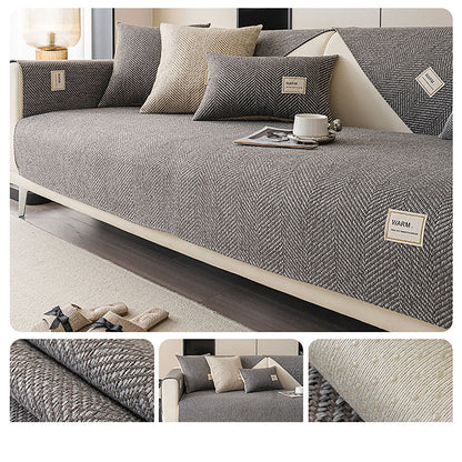 📢📢50% OFF !! ⏰ Herringbone Sofa Cover – Non-Slip, Cotton Linen