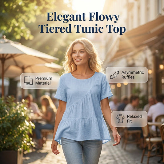 📢📢50% OFF !! ⏰Women's Short Sleeve Tiered Tunic Top