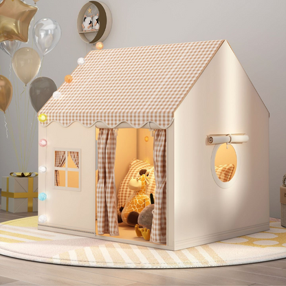 📢📢 50% OFF🎁 Kids Play Tent House – Cozy Indoor Hideaway with Checkered Curtains & Reading Nook