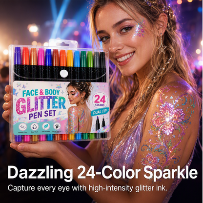 📢📢Buy 2 Get 1 Free !! ⏰24-Color Face & Body Glitter Marker Set with Dual Tips