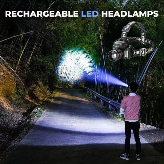 📢📢50% OFF !! ⏰ Rechargeable LED Headlamp – Wave Sensor Control & Adjustable Focus