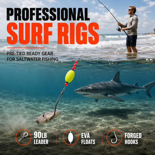 📢📢 50% OFF🎣 Pre-Tied Surf Fishing Rigs: High-Buoyancy Floats, Forged Circle Hooks, 90lb Leader, Ready to Use