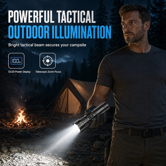 🔦 50% OFF! Rechargeable LED Flashlight – Zoomable Beam, Alloy Body & OLED Power Display for Camping 🏕️✨