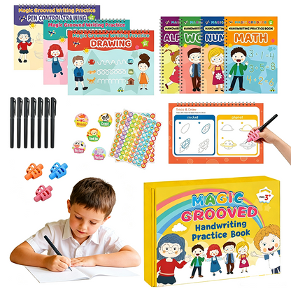 📢📢 50% OFF✍️ 7-Book Grooved Handwriting Set – Reusable Tracing Practice with Disappearing-Ink Pens for Kids