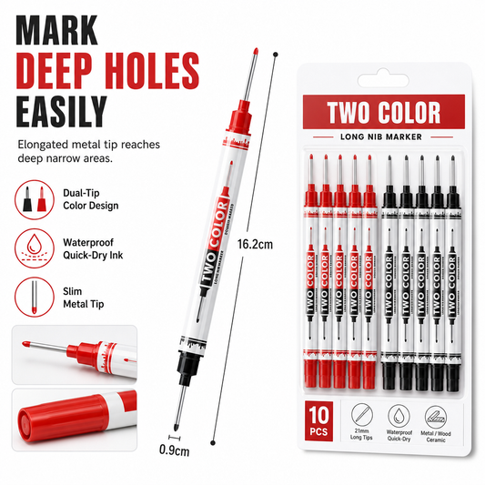 📢📢50% OFF !! ⏰10-Pack Dual Long Head Permanent Marker Pens Waterproof Oil-Based Deep Hole Scribing Markers for Woodworking