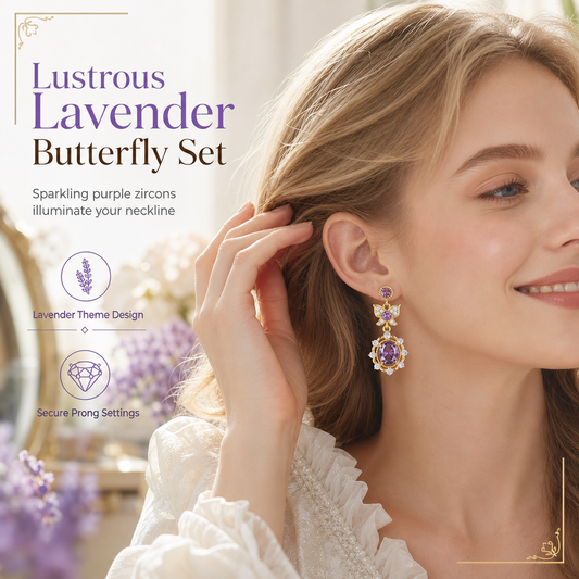 ⏳Limited-time 50% off⏰Lavender Manor Purple Zircon Butterfly Jewelry Set with Adjustable Open Ring and Earrings