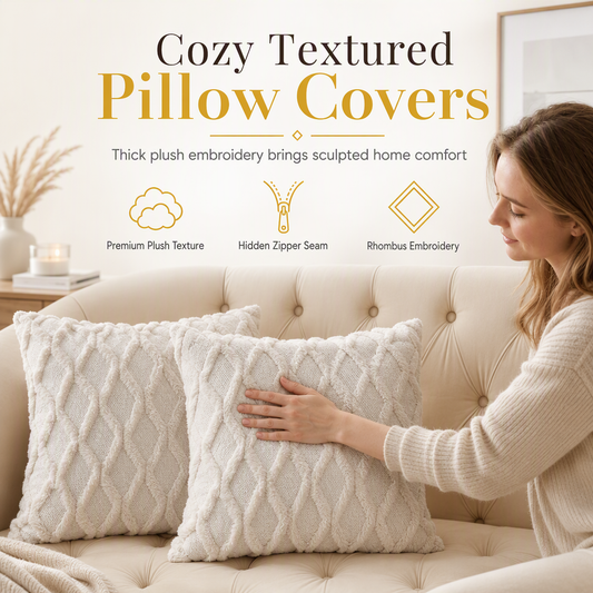 📢📢50% OFF !! ⏰Soft Plush Cushion Cover with Embroidered Geometric Diamond Pattern Minimalist Solid Color Throw Pillow