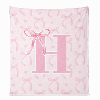 ❤️✨ Double-Layer Plush Flannel Throw Blanket – Cute Bow & Letter Print 🎀 Soft & Cozy for Bed, Sofa & Travel ❄️
