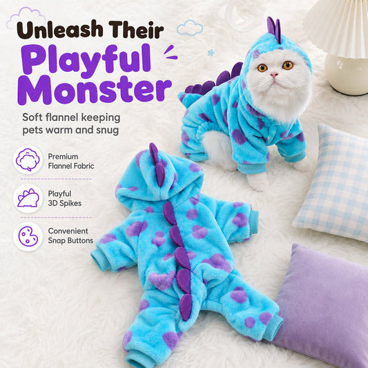 📢📢50% OFF !! ⏰Warm Flannel Pet Jumpsuit Cute Blue Monster Four-Legged Pajamas Costume for Dogs and Cats Autumn Winter Clothes