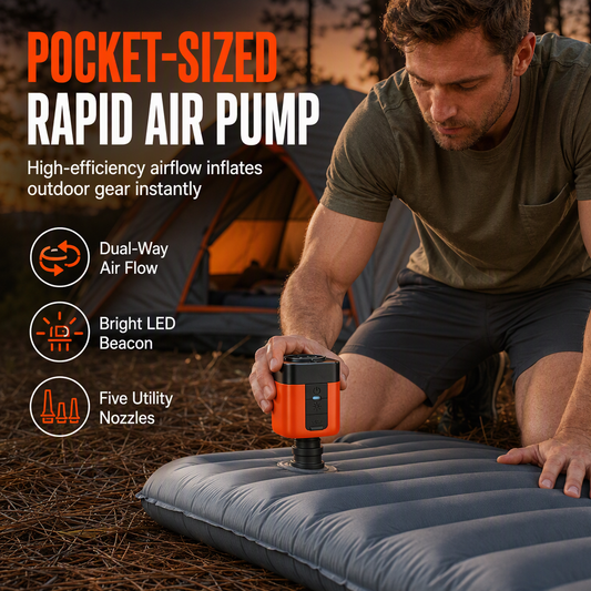 📢🔥 50% OFF! 💨 Portable Wireless Mini Air Pump – Fast Inflation & Deflation, LED Camp Light & SOS Signal ⛺