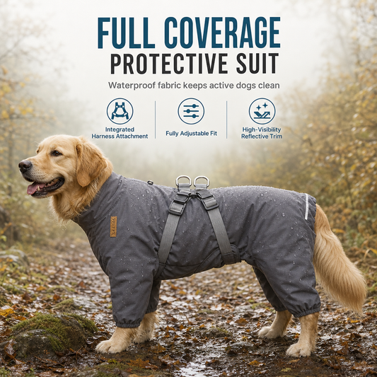 📢📢50% OFF !! ⏰Lightweight Water Resistant Four Legged Dog Raincoat Reflective Outdoor with Leash Attachment for Small and Large Dogs