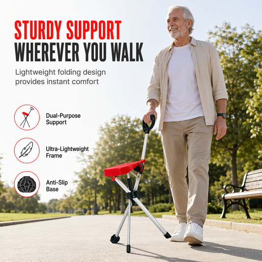 🎉Portable Folding Cane Chair with Seat Non Slip Walking Stick Stool for Seniors Outdoor Hiking