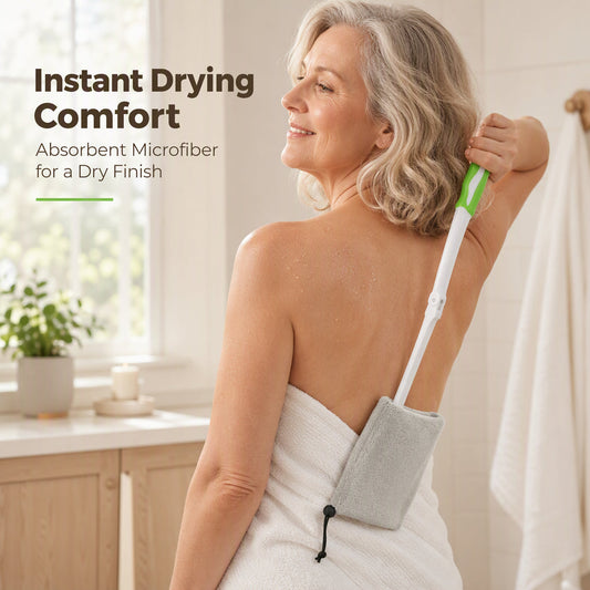 📢📢 50% OFF!!!🛁Long Handle Back Scrubber with Soft Bristles & Towel – Easy-Reach Bath Brush
