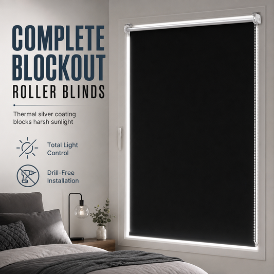 📢📢 50% OFF☀️Blackout Roller Blinds – UV Protection, 130cm Height, Drill-Free Installation