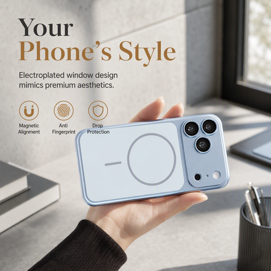📲✨Magnetic Matte Electroplated Phone Case with Large Window Protector Full Coverage Protective Cover