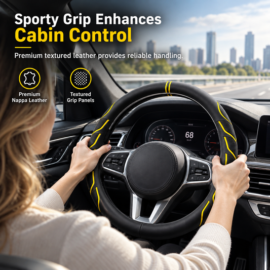📢📢50% OFF !! ⏰Four Seasons Universal Luminous Nappa Leather Car Steering Wheel Cover Non Slip Breathable Wear Resistant Protector for Round and D Shaped Wheels