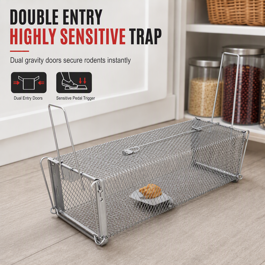 Automatic Double Door Pass Through Humane Rat Trap Cage Galvanized Steel Mouse Catcher for Home Use