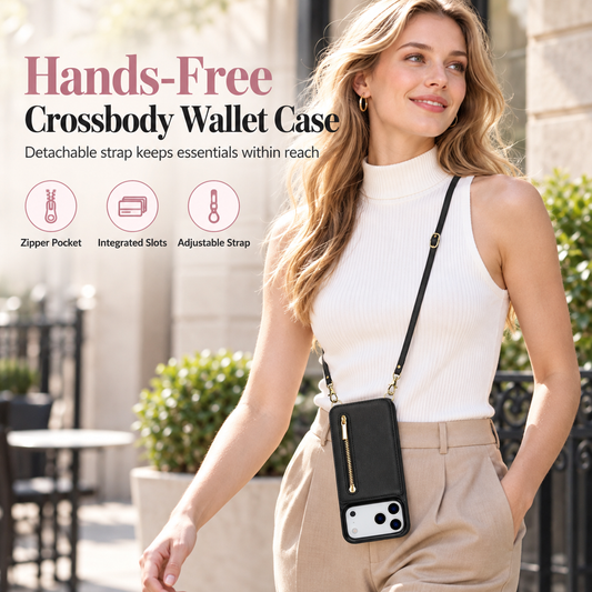 📢📢 50% OFF📱Crossbody Wallet Phone Case with Zipper Pocket, Card Holder & Kickstand