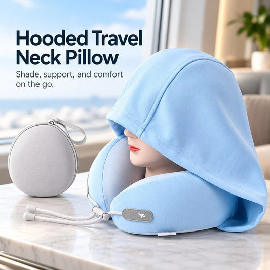 📢📢 50% OFF❄️Hooded Travel Neck Pillow with Carrying Pouch