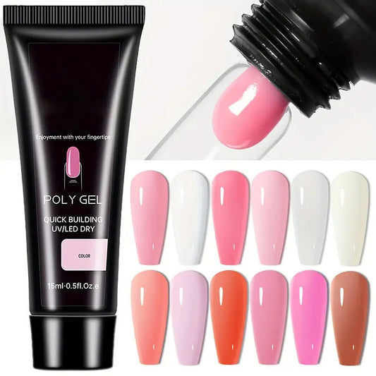 📢📢 50% OFF💅15-Color Poly Nail Extension Gel, 15ml – DIY Nail Builder Gel