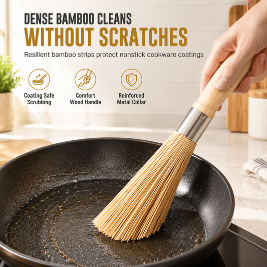 📢📢 50% OFF🍳Natural Bamboo Pot & Pan Cleaning Brush – Traditional Wok Scrubber