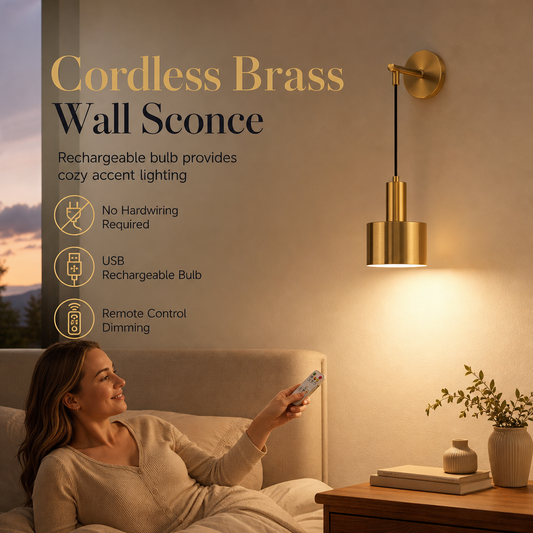 ✨50% OFF💡Battery Operated Wall Sconce Wall Mounted Dimmable Lamp with Remote Control