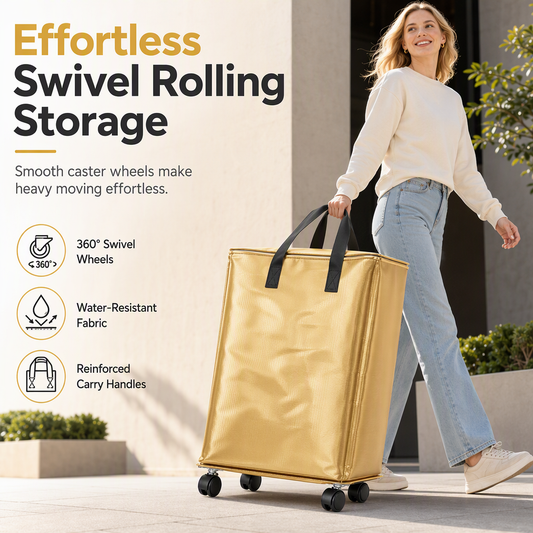 📢📢50% OFF !! ⏰Large Capacity Waterproof Foldable Moving Bag with Wheels Heavy Duty Rolling Storage Tote