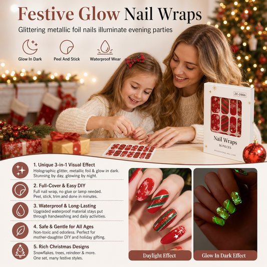 🎄 50% OFF! ✨ Christmas Glitter Nail Wraps – Waterproof, luminous & nail file included ✨