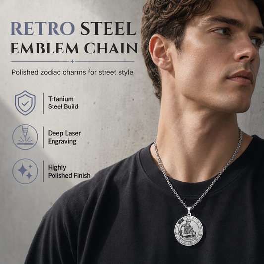 🌙 Zodiac Pendant Necklace – Polished Stainless Steel & Engraved Symbols for a Bold Personal Touch ✨🎁