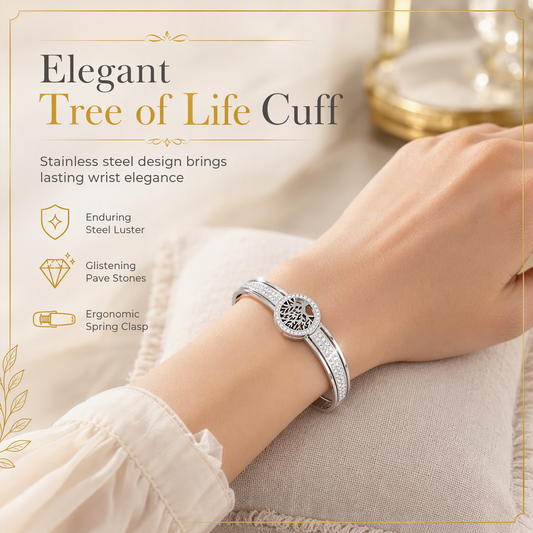 🌸 50% OFF NOW! 🌸Stainless Steel Tree of Life Bangle – Elegant & Sparkling Jewelry🌳✨💎