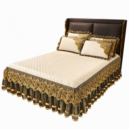📢📢 50% OFF🛏️Quilted Velvet Bed Skirt with Lace Trim and Non-Slip Design